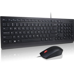 Lenovo Essential Wired Keyboard and Mouse Combo - US English - USB Membrane Cable - English (US) - Black - USB Cable - Optical - 1000 dpi - Scroll Wheel - Black