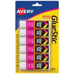 Avery® Permanent Glue Stick™, Washable, Nontoxic, 0.26 oz., Pack Of 6