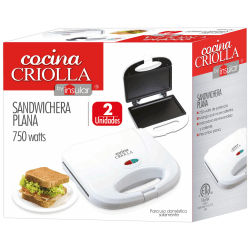 Cocina Criolla Flat Sandwich Maker, 3-1/4"H x 8-1/8"W x 9-1/8"D, White