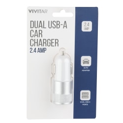 Vivitar Dual USB-A Car Charger, White, NIL6001-WHT-STK-24