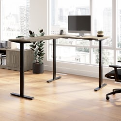 Bush Business Furniture Move 60 Series 60"W Height Adjustable L Shaped Standing Desk, Modern Hickory/Black Powder Coat, Standard Delivery