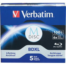 Verbatim Verbatim M DISC BD-R XL 100GB 6X Lifetime Archival 5PK J/C - 5pk Jewel Case