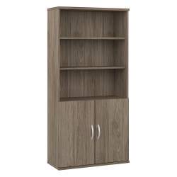 Bush Business Furniture Hybrid 73"H 5-Shelf Bookcase With Doors, Modern Hickory, Standard Delivery