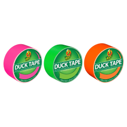 Duck® Brand Color Duct Tape Rolls, 1-15/16" x 45 Yd, Neon Colors, Pack Of 3 Rolls