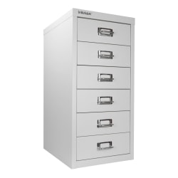 Bisley 15"D Vertical 6-Drawer Under-Desk File Cabinet, Light Gray