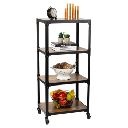 Mind Reader Woodland Collection Rolling 4-Tier Utility Cart , Wood and Metal, 39" H x 12" W x 17-17/20" D, Black