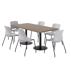 KFI Studios Proof Rectangle Pedestal Table With Imme Chairs, 31-3/4"H x 72"W x 36"D, Studio Teak Top/Black Base/Light Gray Chairs