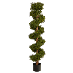 Nearly Natural Boxwood Spiral Topiary 5’H Artificial Tree With Planter, 60"H x 9"W x 9"D, Green/Black
