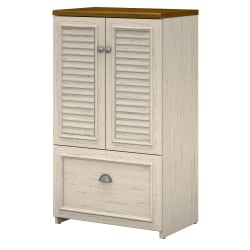 Bush Furniture Fairview Storage Cabinet With Drawer, Antique White/Tea Maple, Standard Delivery