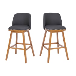 Flash Furniture Julia Set of 2 Transitional Fabric Barstools with Nailhead Trim and Solid Wood Frames, Charcoal Faux Linen