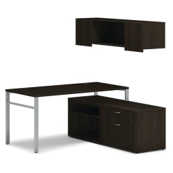 HON® Mod 60"W Computer Desk Workstation With Wall Mount Storage And 2 Credenzas, Java Oak/Silver