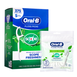 Oral-B Burst of Scope Floss Picks Bags, 1", Fresh Mint, Bag Of 75 Picks, Set Of 5 Bags