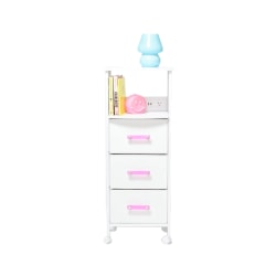 Dormify Sutton Charging 3-Drawer Cart on Wheels, Hot Pink