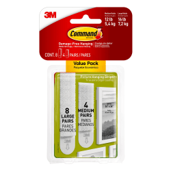 Command Medium and Large Picture Hanging Strips, 4 Pairs (8-Medium Command Strips), 8 Pairs (16-Large Command Strips), Damage Free Hanging of Dorm Décor, White