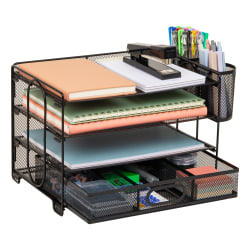 Mind Reader Mesh Desk Organizer, 9"H x 9-1/4"W X 12-3/4"D, Black