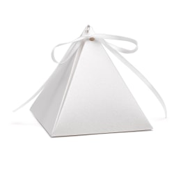 Taylor Party/Event And Ceremony Pyramid Treat/Favor Boxes, 3" x 3-1/2", White Shimmer, Pack Of 25 Boxes