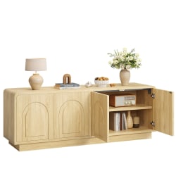 Bestier Arched Bookshelf with LED Lighting and 2 Storage Drawers, Display Bookcase with Adjustable Shelves, Oak