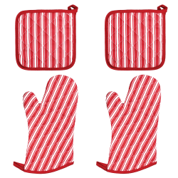 Better Houseware Striped Oven Mitt and Pot Holder Kit, Red