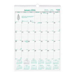 2026 Brownline EcoLogix Monthly Wall Calendar, 12" x 17", 100% Recycled, Green/White, January to December, C171103