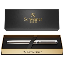 Scriveiner Classic Rollerball Pen Stainless Steel with Chrome Appointments, Medium Point, 0.7 mm, Black Ink, Steel Barrel