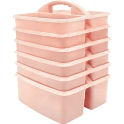 Teacher Created Resources Plastic Storage Caddies, 5-1/4"H x 9-1/4"W x 9"D, Pink Blush, Pack Of 6 Caddies