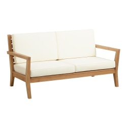 Linon Clemmett Outdoor 2-Seater Sofa, 32-4/5"H x 63-4/5"W x 35-1/3"D, Teak/Antique White