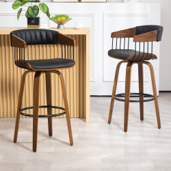 Glamour Home Beaumont Faux Leather Barstool With Back, Black/Brown