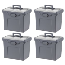 IRIS Portable Plastic File Boxes with Organizer Lids, Letter Size, Gray, Total Qty 4