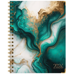 2025-2026 Global Excello Brands Hardcover Fashion Weekly/Monthly Planner, 8-1/2" x 11", Teal Gold Marble, November 2025 To December 2026