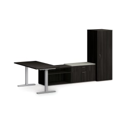 HON® Mod 60"W Height-Adjustable L-Station Computer Desk With Storage, Java Oak/Cool Neutral/Silver