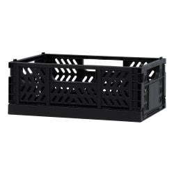 Office Depot® Brand Folding Stacking Storage Crate, 3-5/16"H x 8-5/16"W x 5-3/4"D, Black