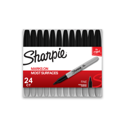 Sharpie® Permanent Markers, Fine Point, Black Ink, Pack Of 24