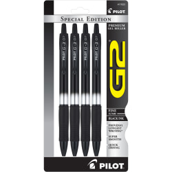 Pilot G2 Retractable Gel Pens, Fine Point, 0.7 mm, Special Edition Barrels, Black Ink, Pack Of 4 Pens