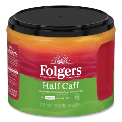 Folgers® Coffee, Half Caff, 22.6 Oz Canister, Case Of 6 Canisters
