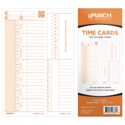 uPunch Time Cards For PK1100 Time Clock, 3-7/16" x 8-1/4", Pack Of 100 Cards