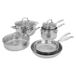 Henckels Clad H3 10-Piece Stainless Steel Cookware Set, Silver