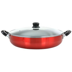 Better Chef Aluminum Nonstick Deep Fryer Pan With Glass Lid, 16", Red