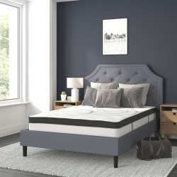 Flash Furniture Brighton Tufted Upholstered Platform Bed With 10" CertiPUR-US Certified Foam And Pocket Spring Mattress, Full, Light Gray