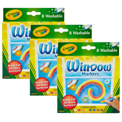 Crayola Washable Window Markers, Set Of 3 Boxes, Broad Point, Assorted Colors, 8 Markers Per Box