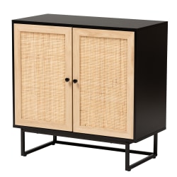 Baxton Studio Declan 31-1/2"W Mid-Century Modern Natural Rattan 2-Door Storage Cabinet, Espresso Brown/Black