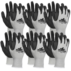 Memphis Shell Lined Protective Gloves - Small Size - Nylon, Foam Palm, Nitrile Palm - Gray, Black, White - Knit Wrist, Knitted Cuff, Comfortable - For Material Handling, Assembling, Farming, Construction, Landscape, Plumbing, Shipping - 12 / Dozen