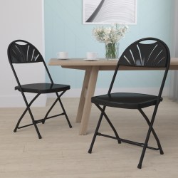 Flash Furniture HERCULES Series 650-lb Capacity Plastic Fan Back Folding Chairs, Black, Set Of 2 Chairs