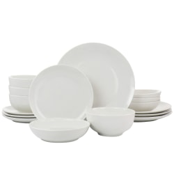 Elama Camellia 16-Piece Porcelain Double-Bowl Dinnerware Set, White
