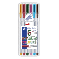 Staedtler® Triplus Fineliner Porous Point Pens, Fine Point, 0.3 mm, Gray Barrels, Assorted Inks, Pack Of 6 Pens
