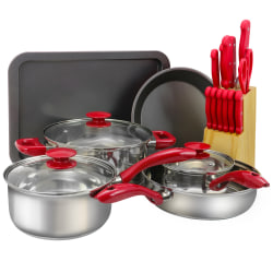 MegaChef 22-Piece Cookware Combo Set, Red