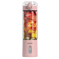 Brentwood 50-Watt 17 Oz Portable Battery-Operated USB-Chargeable Glass Blender, Pink