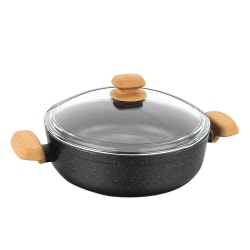 Korkmaz Montana 2-Piece Aluminum Nonstick Casserole Dish With Lid And Faux Wood Handles, 4L, Black