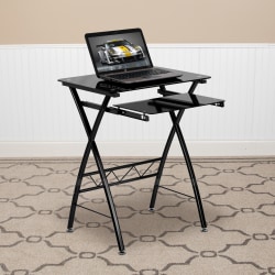 Flash Furniture 24"W Glass Computer Desk With Pull-Out Keyboard Tray, Black
