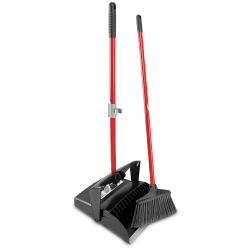Libman Commercial Deluxe Open-Lid Lobby Dustpan And Broom Sets, 36" x 12", Black/Red, Case of 2 Sets