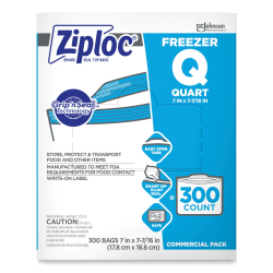 Ziploc® Double Zipper Freezer Bags, 1-Quart, Clear, Carton Of 300 Bags